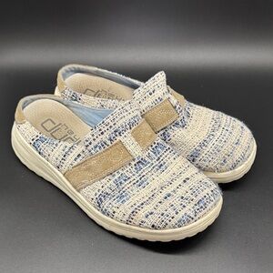 Hey Dude Nora Blue and Tan Woven Mules Sz 8